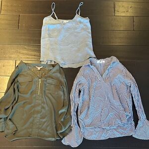 Stylish Women's Business Casual Tops Set - Blue, Green, and Striped